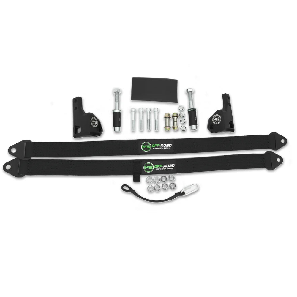 Polaris RZR Turbo R/Pro S Rear Limit Strap Kit | MTS OffroadZoom Set of black off-road suspension components on a white background Polaris RZR Turbo R/Pro S Rear Limit Strap Kit | MTS Offroad Polaris RZR Turbo R/Pro S Rear Limit Strap Kit | MTS Offroad